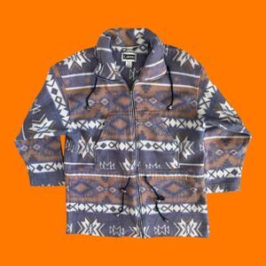 90's vintage southwestern aztec full zip drawstring fleece jacket LARGE